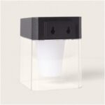 Applique murale solaire carrée noire avec corps transparent et diffuseur intérieur conique blanc
