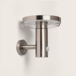 Applique murale solaire LED cylindrique aluminium brossé avec détecteur de mouvement