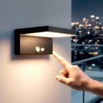 Applique murale extérieure LED noire en aluminium avec détecteur de mouvement visible, éclairage vers le bas