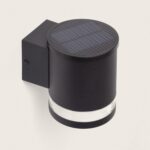 Applique murale solaire cylindrique noire en aluminium avec panneau photovoltaïque sur le dessus