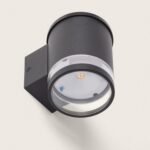 Applique murale extérieure LED en aluminium gris mat, forme cylindrique, fixation murale