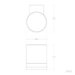 Applique murale extérieure solaire cylindrique en aluminium, fixation murale rectangulaire, dessin technique avec dimensions