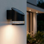 Applique murale solaire noire en aluminium, panneau solaire intégré, éclairage LED orienté vers le bas