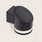 Applique murale solaire cylindrique noire en aluminium avec panneau solaire incliné et diffuseur LED