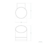 Applique murale extérieure ronde, corps cylindrique et platine de fixation murale, vue technique avec dimensions