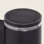 Applique murale extérieure solaire cylindrique aluminium noir avec panneau solaire et anneau LED