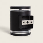 Applique murale cylindrique noire, diffuseurs supérieurs et inférieurs transparents, support de fixation mural apparent