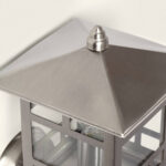 Applique murale extérieure en métal brossé argent, lanterne carrée à toit pyramidal avec inserts en verre