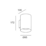 Applique murale cylindrique, ouverture inférieure, fixation murale, Ø85 mm, hauteur 172 mm