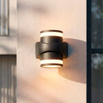 Applique murale LED extérieure noire à double diffusion cylindrique en saillie