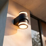 Applique murale extérieure noire en aluminium, double éclairage LED cylindrique en saillie