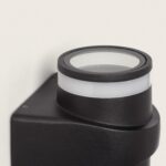 Applique murale extérieure noire cylindrique en aluminium avec diffuseur circulaire opalin