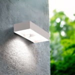 Applique murale LED extérieure rectangulaire blanche avec détecteur, éclairage vers le bas