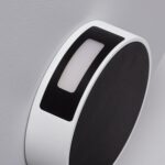 Applique murale ronde noire, bord aluminium argenté et insert LED rectangulaire