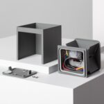 Applique murale extérieure aluminium grise, boîtier carré double face avec câblage et platine de montage