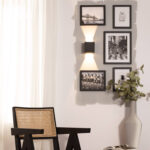 Applique murale noire rectangulaire, éclairage haut et bas, fixation compacte