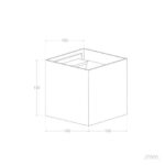 Applique murale cubique avec ouvertures supérieures pour éclairage double face, dessin technique avec cotes