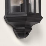 Applique murale extérieure noire en métal mat avec panneaux de verre angulaires