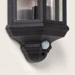 Applique murale extérieure noire avec détecteur PIR et panneaux en verre