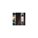 Applique murale extérieure noire demi-lune, fixation verticale, éclairage dirigé vers le bas sur façade