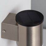 Applique murale solaire cylindrique aluminium brossé avec panneau solaire