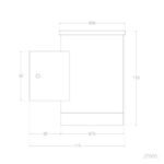 Applique murale rectangulaire à platine de fixation, dessin technique avec cotes