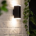 Applique murale LED noire rectangulaire, éclairage double face haut et bas, fixation murale pour extérieur