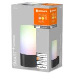 Applique murale extérieure cylindrique, diffuseur opalin et base noire, éclairage LED RGB