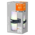 Applique murale extérieure cylindrique verre dépoli support métal anthracite éclairage LED RGB
