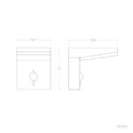 Applique murale solaire carrée à détecteur de mouvement, profil incliné et dimensions indiquées