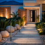 Balise extérieure LED profilée noire, éclairage chaud en ligne, montage au sol pour allée