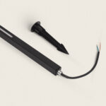 Balise extérieure LED noire profilé rectangulaire avec câble apparent et pique de fixation