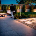 Balise extérieure LED fine noire à pique, tige verticale émettant lumière chaude pour éclairage de chemin extérieur