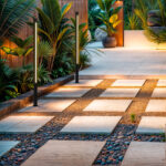 Balise extérieure LED noire sur pied, mât métal mat, lumière chaude