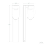 Balise sur pied 50 cm, corps acier inoxydable, abat-jour verre cylindrique, fixation au sol