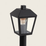Balise sur pied noire en aluminium, abat-jour carré en verre transparent