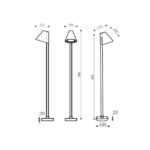 Balise extérieure sur pied 60 cm, tige droite et tête conique inclinée, base de fixation plate