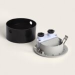 Balise encastrable murale ronde noire et grise, boîtier et support avec bornier