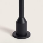 Balise sur pied extérieure noire en métal, platine ronde de fixation, tige cylindrique finition mate