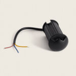 Balise encastrable noire cylindrique avec fils électriques apparents pour installation au sol