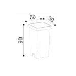 Balise encastrable murale carrée, 50x50 mm, hauteur 90 mm, corps rectangulaire