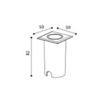 Balise encastrable murale carrée, corps cylindrique, ouverture ronde, 50×50 mm, hauteur 82 mm
