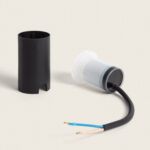 Balise encastrable ronde LED, corps plastique gris, câble noir avec fils dénudés