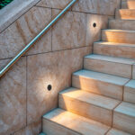 Balise encastrée ronde LED 2W, anneau noir, lumière chaude pour escalier extérieur