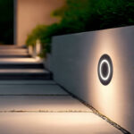 Balise extérieure ronde encastrable LED noir anneau lumineux blanc chaud montage mural bas