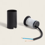 Balise encastrable ronde noire, diffuseur blanc cylindrique et câble pour installation extérieure