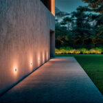 Balise murale encastrée ronde, lumière chaude, éclairage de chemin extérieur