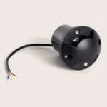 Balise encastrable noire ronde avec câble électrique apparent et vis de fixation pour installation au sol