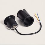 Balise encastrable au sol noire cylindrique, éclairage LED, câble avec fils multicolores