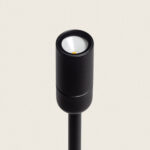 Balise extérieure cylindrique noire LED, optique intégrée, montée sur tige
